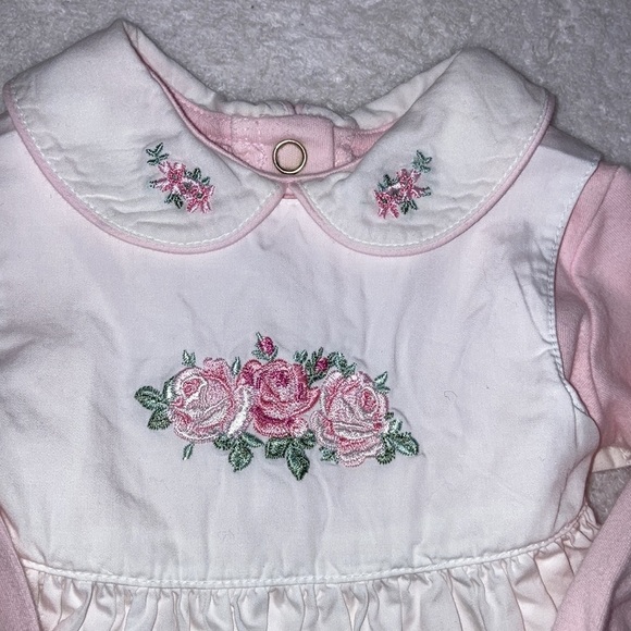 First impressions pinafore dress embroidered roses Peter Pan collar 0/3m - Picture 2 of 10